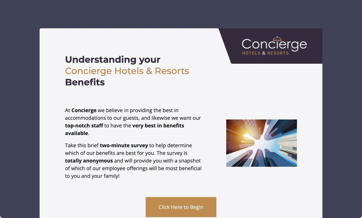 Concierge Hotels & Resorts demo start page